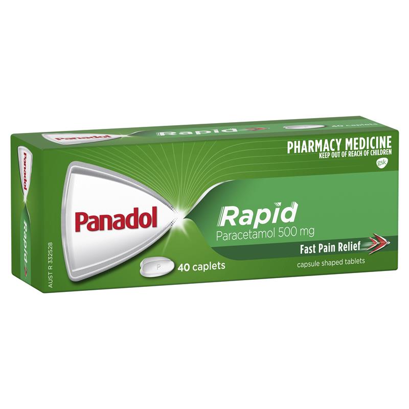 Panadol Rapid (Paracetamol) Pain Relief 500mg 40 Caplets.