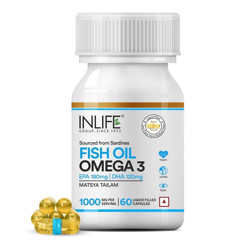 Inlife Fish Oil Omega 3 Fatty Acids Supplement | 500mg | 60 Capsules.