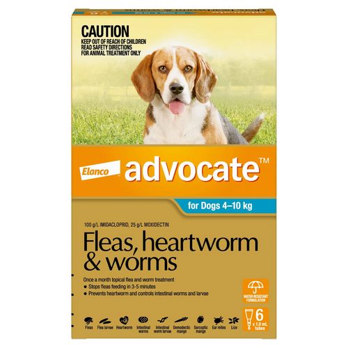 Advocate Aqua Spot-On Flea & Worming Treatment 4-10kg Dog.