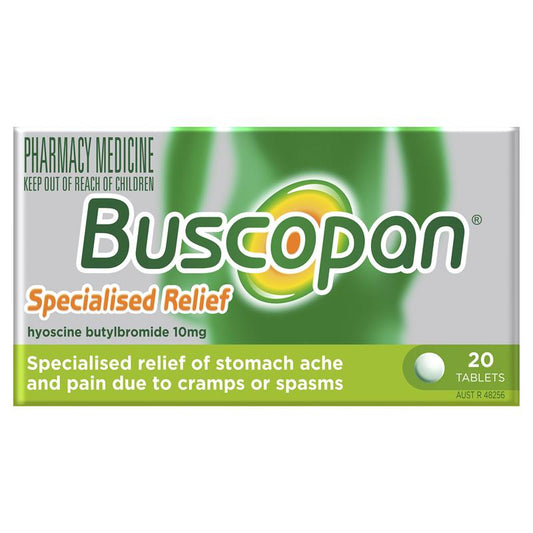 Buscopan Stomach Cramps Pain Relief 10mg 20 Tablets.