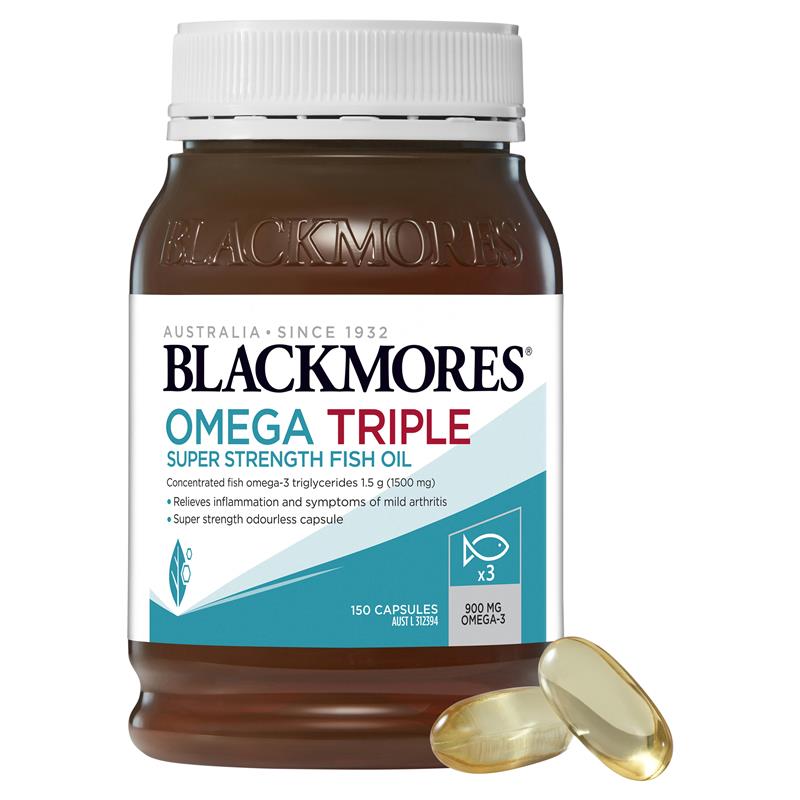 Blackmores Omega Triple High Strength Fish Oil x 150 Capsules.