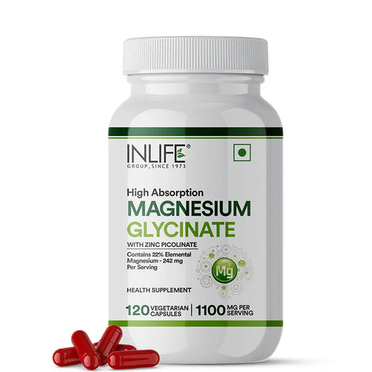Inlife Magnesium Glycinate with Zinc Supplement | 120 Veg. Capsules.