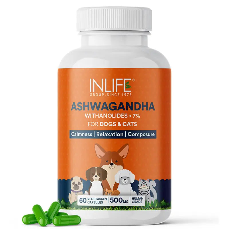 Inlife Ashwagandha for Pets, Dogs & Cats | 500mg | 60 Veg. Capsules.