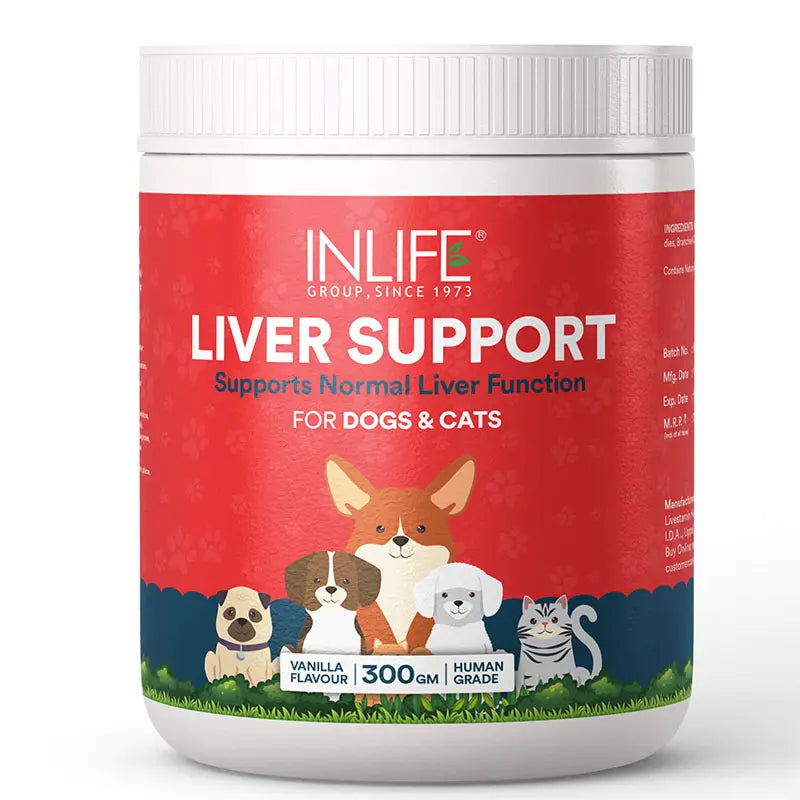 Inlife Liver Support Powder Supplement for Dogs Cats Pets | 300g (Vanilla).