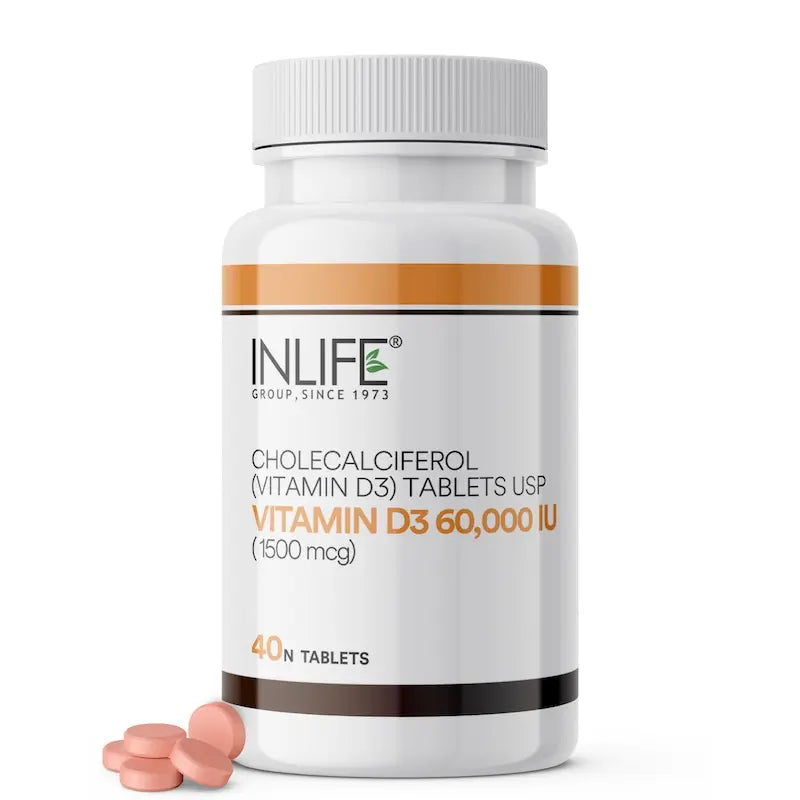 Inlife Vitamin D3 60000 IU Chewable Tablets | Cholecalciferol Supplement | 40 Tablets.