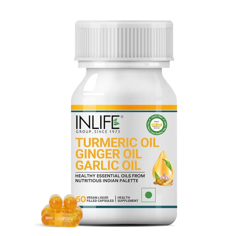 Inlife Turmeric Oil, Ginger Oil, Garlic Oil Supplement | 60 Veg. Capsules.