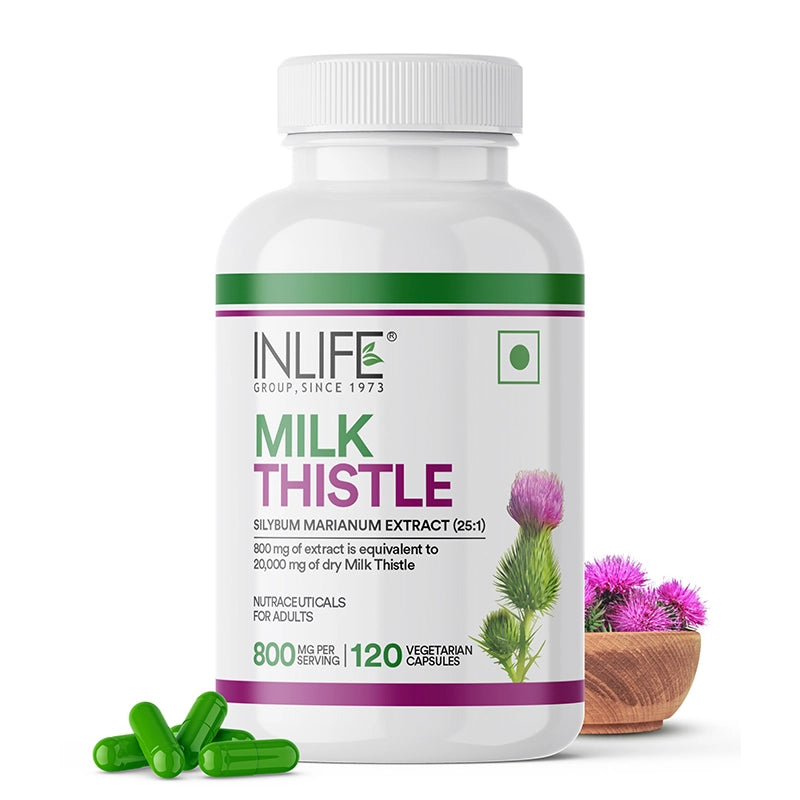 Inlife Milk Thistle Extract 800mg | 80% Silymarin Liver Support Supplement | 120 Veg. Capsules.