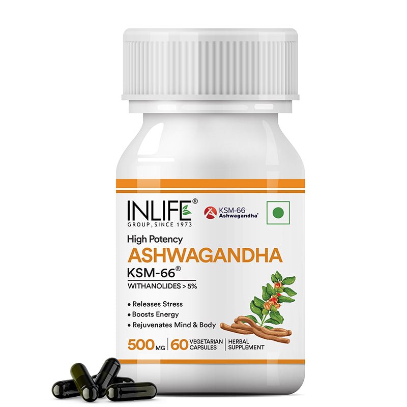 Inlife Ashwagandha KSM-66 with Withanolides (More than 5%) | Veg. Capsules.