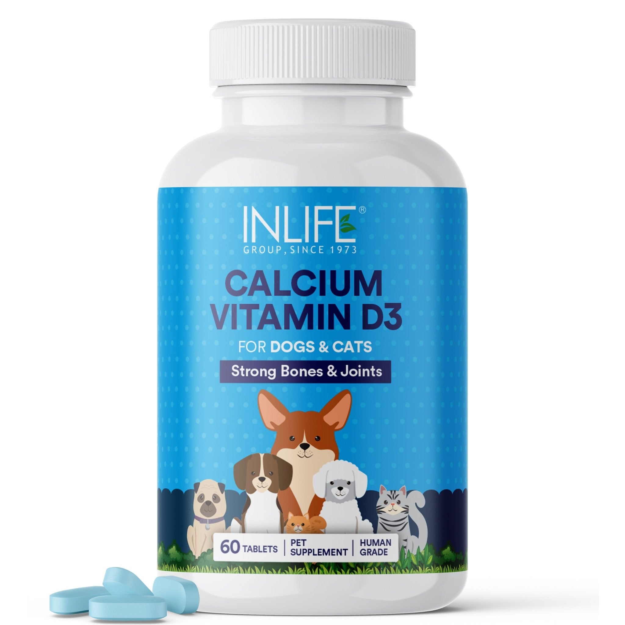 Inlife Calcium Tablets for Dogs Cats with Vitamin D3 | Stronger Bones, Teeth & Joint Support In Pets- 60 Tablets.