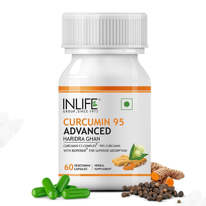 Inlife Curcumin (95% Curcuminoids) with Piperine (Bioperine), 500 mg | 60 Veg. Capsules.