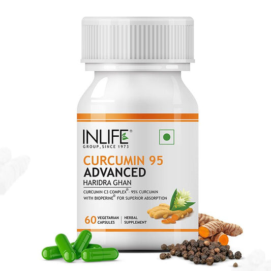 Inlife Curcumin (95% Curcuminoids) with Piperine (Bioperine), 500 mg | 60 Veg. Capsules.