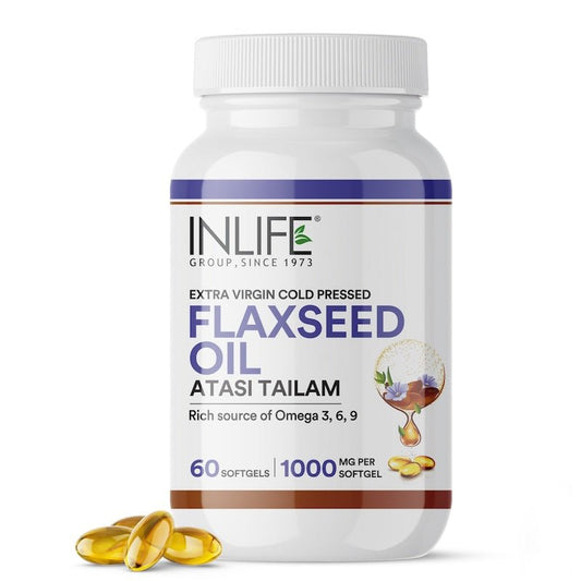 Inlife Flaxseed Oil Capsules Omega 3 6 9 Supplement|1000mg|60 Softgels.