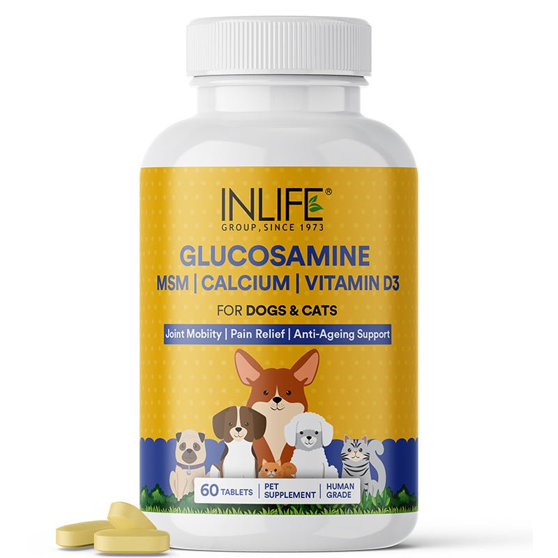 Inlife Glucosamine Tablets for Dogs & Cats|With MSM Calcium & Vitamin D3|60 Tablets.