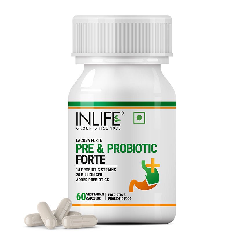 Inlife Prebiotic & Probiotics Forte | 25 Billion, 14 Probiotic Strains | Veg. Capsules.