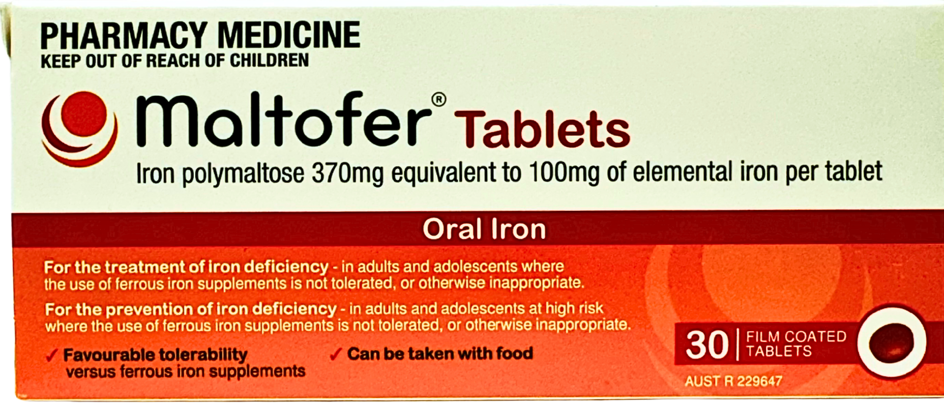 Maltofer Tablets (Oral Iron) 370mg x 30 Film Coated Tablets.