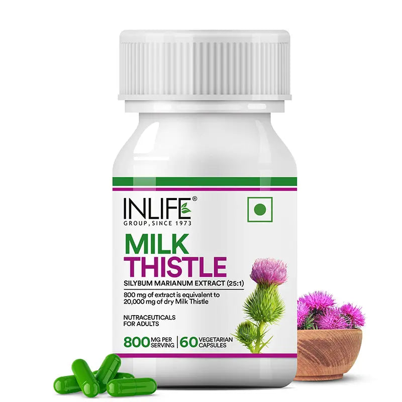 Inlife Milk Thistle Supplement | 800mg Per Serving | 60 Veg. Capsules.