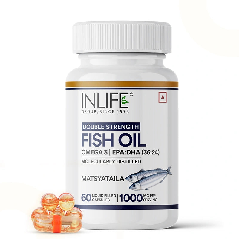 Inlife Fish Oil (Double Strength) Omega 3 Fatty Acids Supplement | 1000mg per serving.