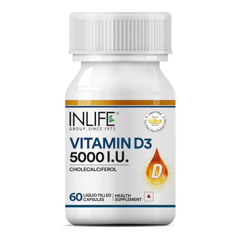 Inlife Vitamin D3 5000 IU Supplement - 60 Liquid Filled Capsules.
